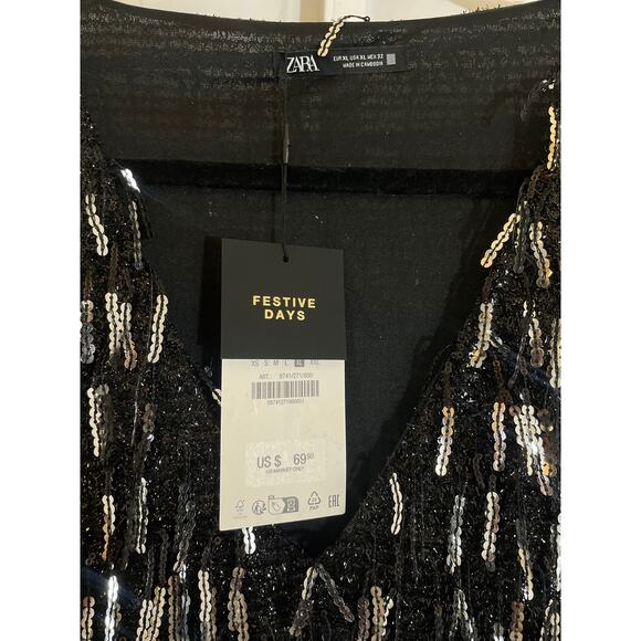 NWT Zara Festive Days Sequin Dress - Womens Size XL - Black and Silver - Picture 3 of 6
